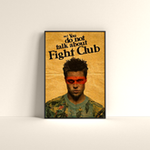 First Rule of Fight Club wall art poster by Dripster featuring a stylized male portrait with bold text